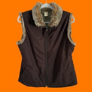 00's vintage brown faux fur y2k vest MEDIUM gap